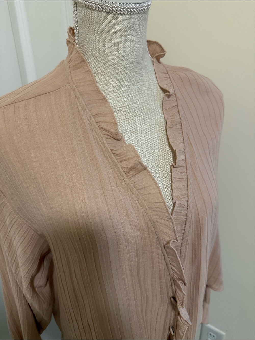 Zara Blush Pink Ruffled V-Neck Blouse
